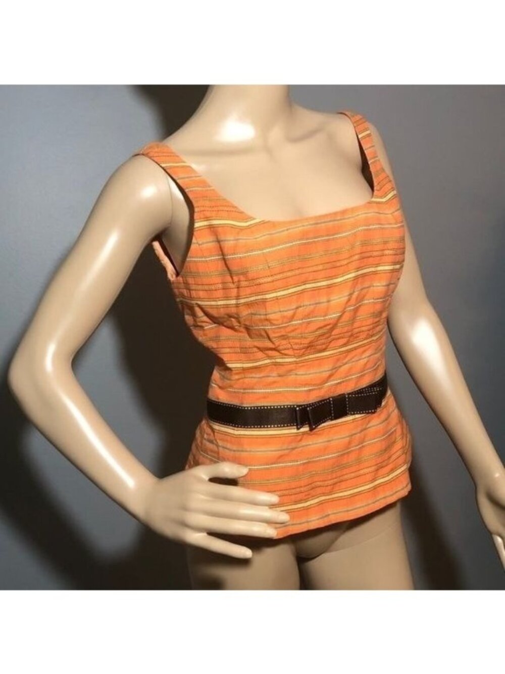 Jennifer Reale Camisole Crop Tank Top Women Size 6 Sleeveless Blouse Striped Zip